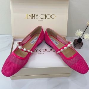 Jimmy Choo Ade Flats Fishnet Mesh And Patent Leather With Pearl Embellished Rose