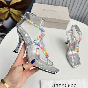 Jimmy Choo Amiral 85 Sandals Women Nappa Leather With Beaded Raffia Silver