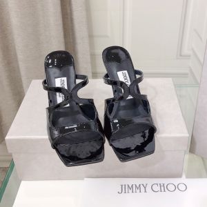 Jimmy Choo Anise 85 Heeled Slides Women Patent Leather Black/White