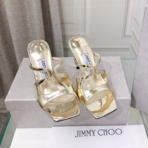 Jimmy Choo Anise 85 Heeled Slides Women Patent Leather Gold/White