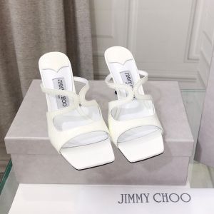 Jimmy Choo Anise 85 Heeled Slides Women Patent Leather White
