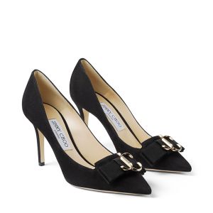 Jimmy Choo Ari 100 Pumps Suede With JC Logo And Grosgrain Bow Black