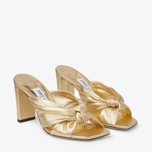 Jimmy Choo Avenue 85 Heeled Slides Women Nappa Leather With Knotted Gold