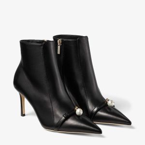 Jimmy Choo Felicitie 85 Ankle Booties Women Nappa Leather With Pearl Embellishment Black