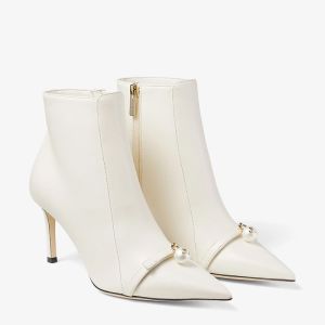 Jimmy Choo Felicitie 85 Ankle Booties Women Nappa Leather With Pearl Embellishment White