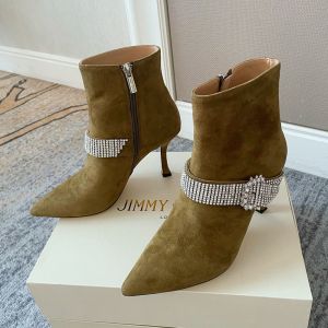 Jimmy Choo Kaza 85 Ankle Booties Suede With Crystal Strap Green