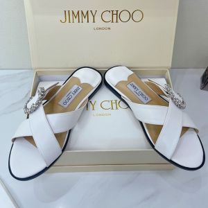 Jimmy Choo Marle Flats Sheep Leather With Crystals Buckle White