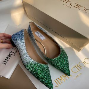 Jimmy Choo Romy Flats Women Glitter Fabric Green/Blue