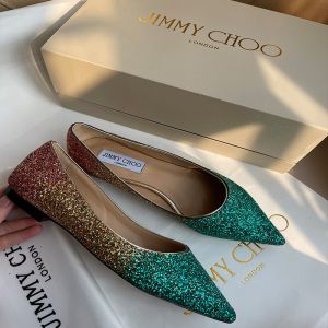 Jimmy Choo Romy Flats Women Glitter Fabric Green/Pink
