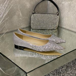 Jimmy Choo Romy Flats Women Glitter Fabric Silver/Grey