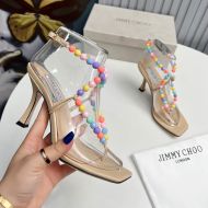 Jimmy Choo Amiral 85 Sandals Women Nappa Leather With Beaded Raffia Apricot