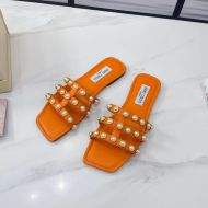 Jimmy Choo Hazal Caged Flats Nappa With Pearl Studs Orange