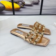 Jimmy Choo Hazal Caged Flats Nappa With Pearl Studs Rose Gold