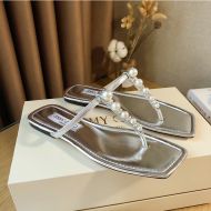 Jimmy Choo Alaina Slides Nappa Leather With Pearl Embellishment Silver