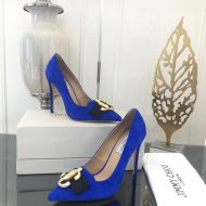 Jimmy Choo Ari 100 Pumps Suede With JC Logo And Grosgrain Bow Blue