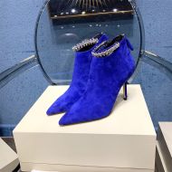 Jimmy Choo Blaize 85 Ankle Booties Suede With Crystal Strap Blue