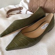 Jimmy Choo Love Flats Crocodile Embossed Leather Olive