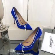 Jimmy Choo Love 100 Pumps Velvet With Crystal Mix Necklace Blue