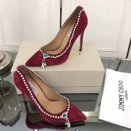 Jimmy Choo Love 100 Pumps Velvet With Crystal Mix Necklace Burgundy