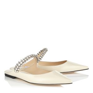 Jimmy Choo Bing Flat Mules Patent Leather With Crystal Strap Beige